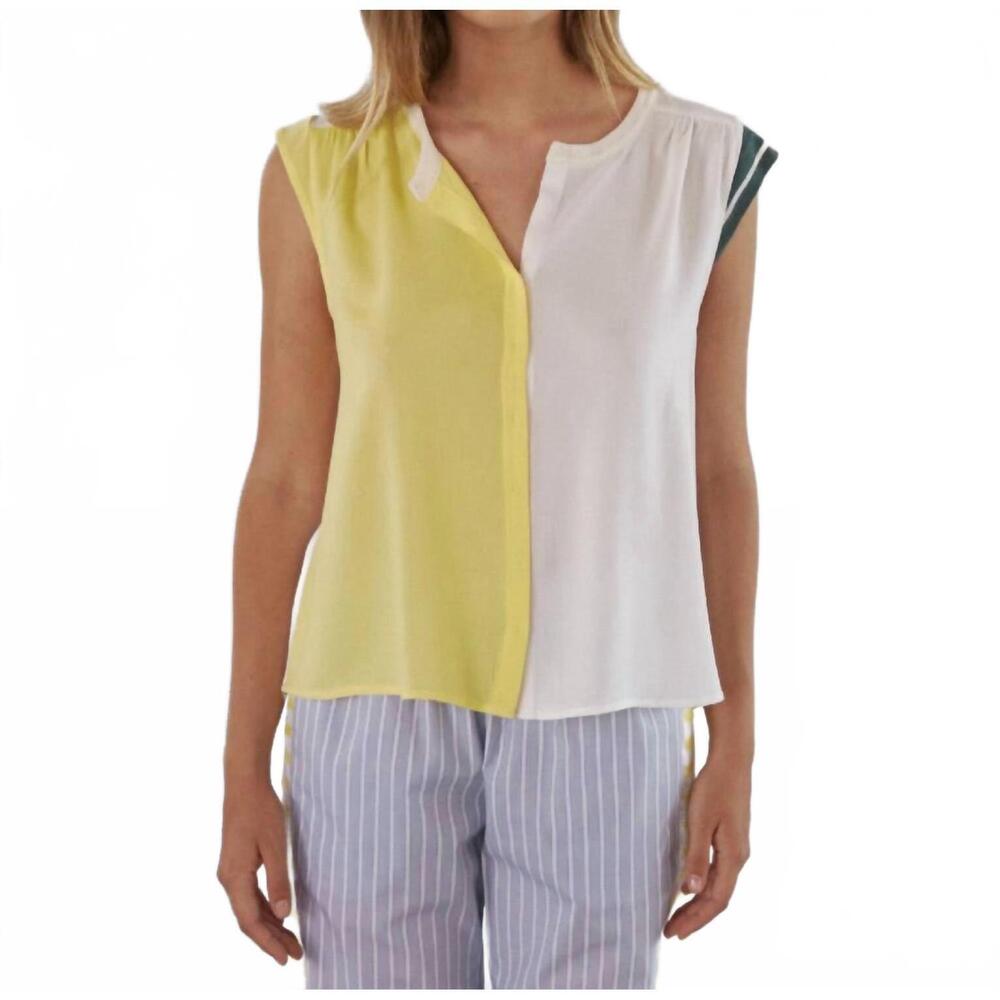 NEW SITA MURT color block mixed media top in multi